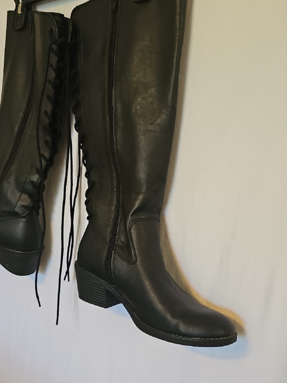 Black Lace-Up Over-the-Knee Boots - Picture 3 of 7
